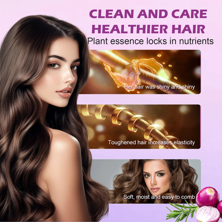 Amococo 2pcs X 200ml Shampoo and Conditioner Set with Onion Biotin Rosemary Hair Care Duo for All Hair Types Frizz Control Shine Boosting Sulfate Free