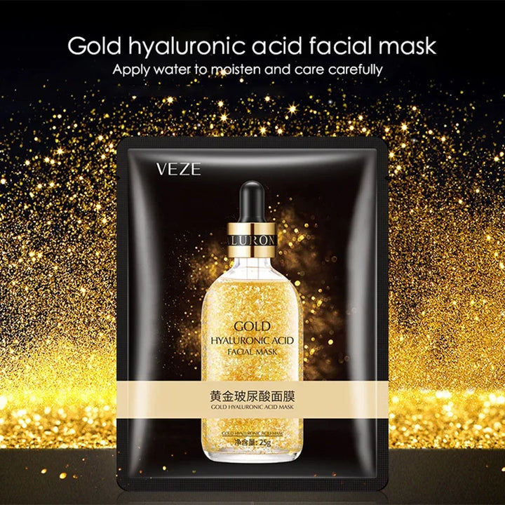 10pcs 24K Gold Hyaluronic Acid Face Mask Firming Moisturizing Hydrating Beauty skincare Sheet Masks Facial Mask Face Care