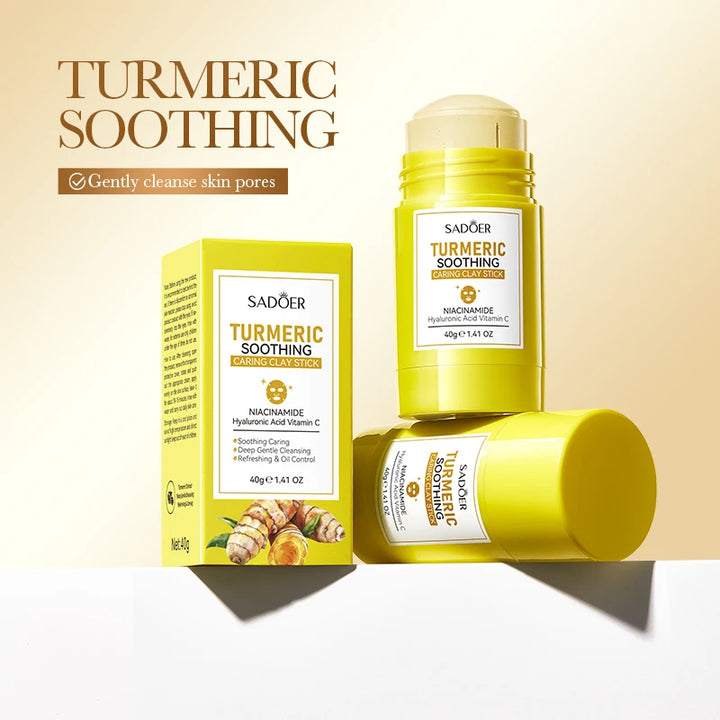 SADOER Turmeric Face Masks Stick Clay Mask Shrink Pores Deep Blackhead Remover Facial Cleansing Moisturizing