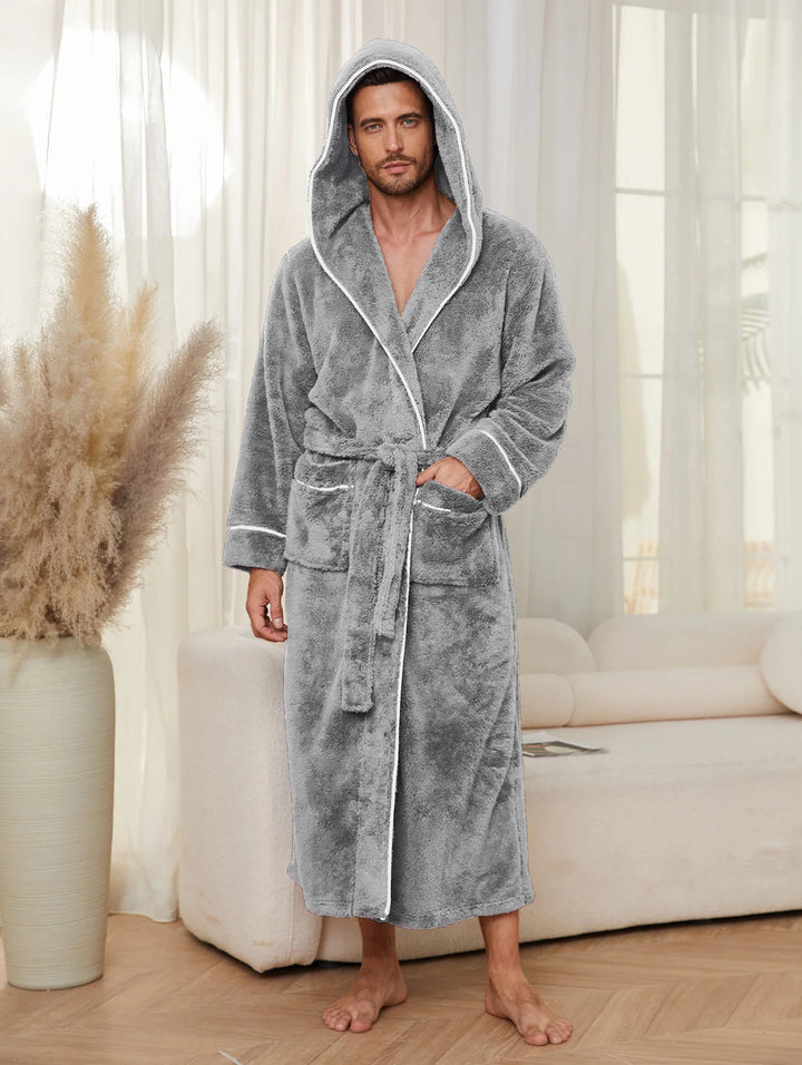 Autumn and Winter Comfortable Cotton Flannel Luxury Open Weave Couples' Sleepwear Men's Warm Bathrobe Sleepwear Nightwear