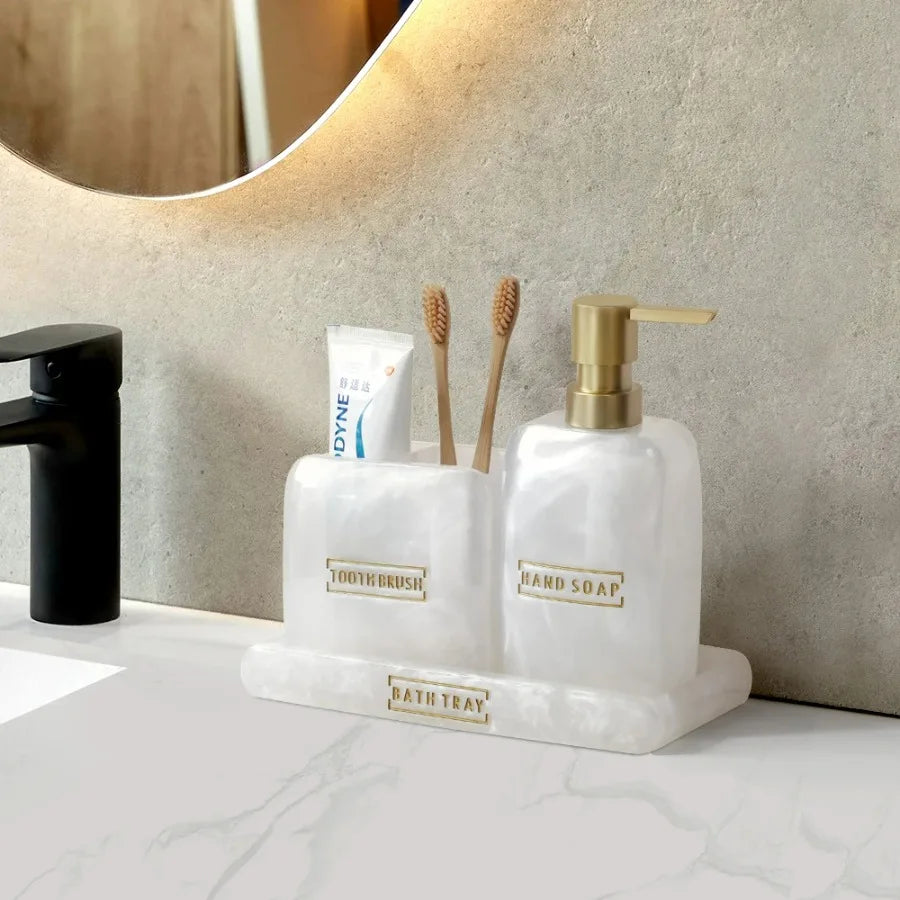 White Pearl Bathroom Wash Accessories Lotion Bottle Bathroom Toothbrush Cup Set Soap Dispenser Toothbrush Holder Set Soap Dish