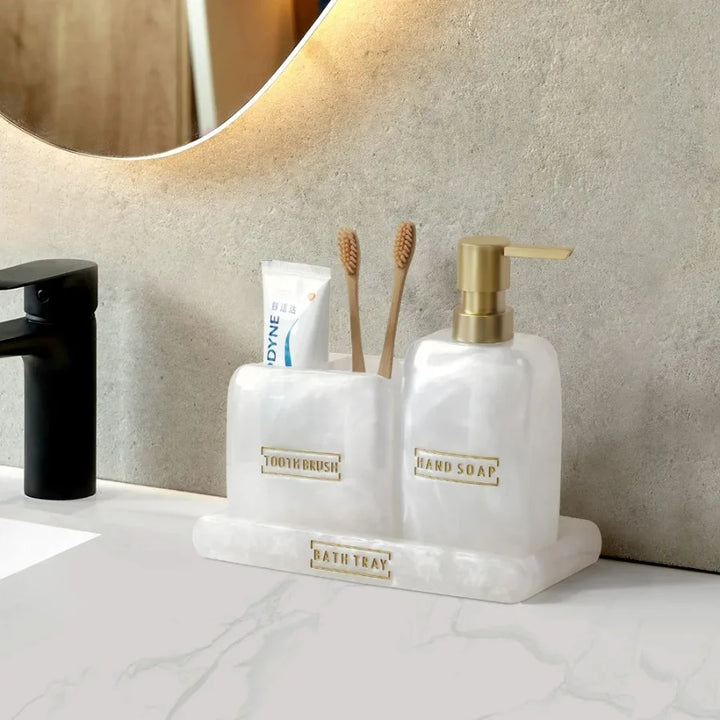 White Pearl Bathroom Wash Accessories Lotion Bottle Bathroom Toothbrush Cup Set Soap Dispenser Toothbrush Holder Set Soap Dish
