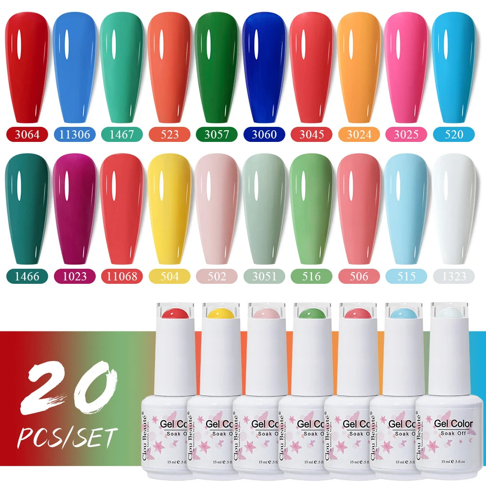 Clou Beaute 10/12/20/24pcs Gel Nail Polish Set Color 15ml White Glass Bottle Nail Art Kit Semi Permanent Gellack Nail Varnish