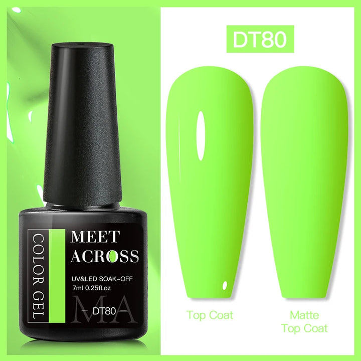 MEET ACROSS 7ml Fluorescent Gel Nail Polish Vernis Summer Neon Semi Permanent UV Gel Varnish Nail Art Manicure For Nails