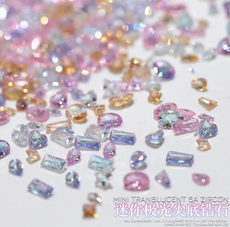 50Pcs/Bag 5A Mini Zircon Nail Art Charms Sparkle Mix Shapes Flat Bottom Diamond Nail Rhinestones Decor DIY Manicure Accessories