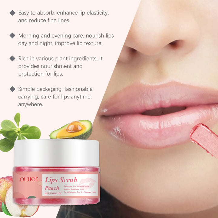 Peach Brightening Lip Scrub Exfoliating Pink Plumper Moisturize Smooth Skin Repair Lighten Fine Line Dead Skin Remover Lip Scrub