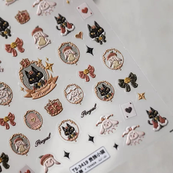 Lovely Cat Bunny Bowknot Poker Crown Lock Key Easter Eggs Love Cute Rabbit Mushroom Chick Flower Dog DIY Nail Art Stickers Decal