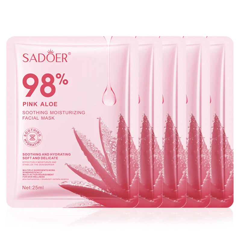 SAODER Pink Aloe Moisturizing Facial Masks Anti-Aging Hydrating Nourishing Anti Wrinkles Face Mask Sheet Masks Skin Care Product