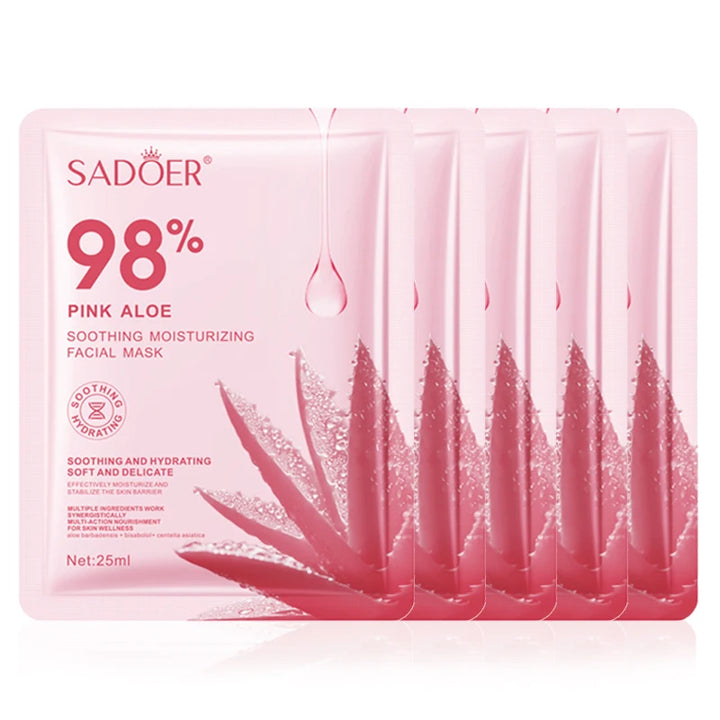 SAODER Pink Aloe Moisturizing Facial Masks Anti-Aging Hydrating Nourishing Anti Wrinkles Face Mask Sheet Masks Skin Care Product