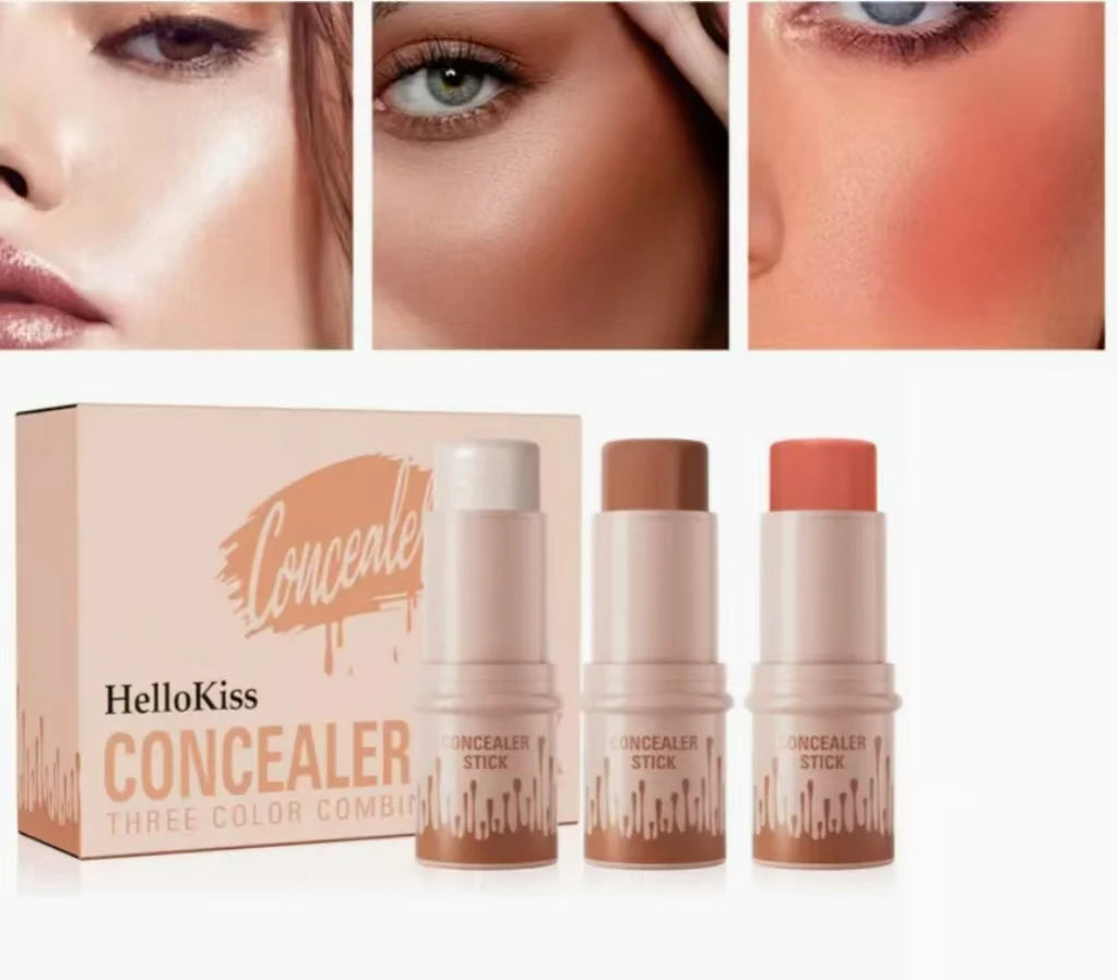 3pcs Contour Stick, Blush Stick, Highlighter Stick, Bronzer Stick - 3pcs Cream Contour Kit For A Flawless Look, Contour Stick Ma