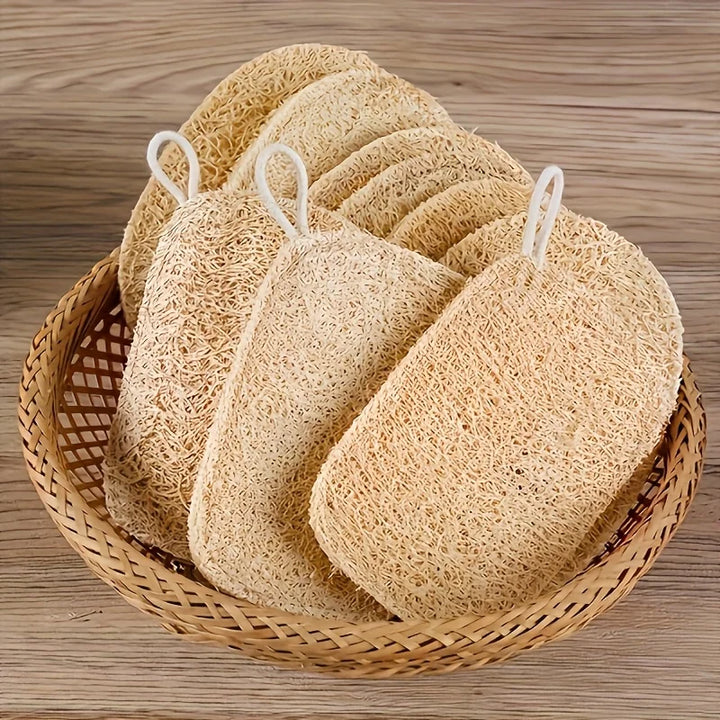 6pcs Natural Loofah Exfoliating Sponges - Gentle Body Scrubber for Shower & Bath, Bamboo Fiber Cleaning Pads