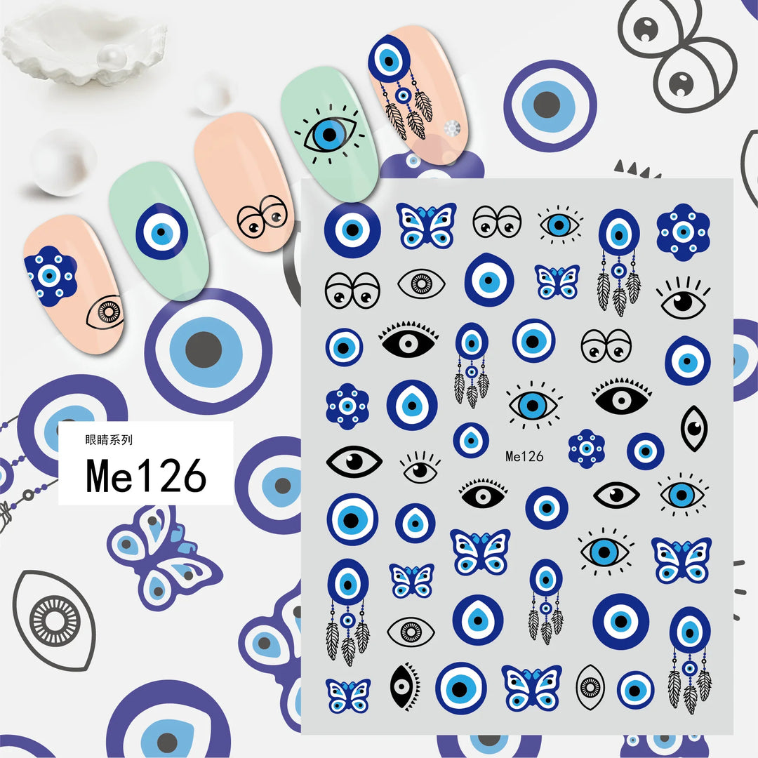Nail Art Stickers Water Decals Eyes Stripe Nail Art Decorations for Manicure Accessories Press on Nails Foil Stickers and Decals