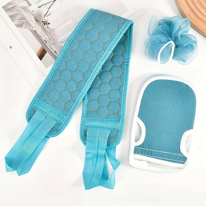 Exfoliating Body Scrubber Set - Includes Back Scrubber, Bath Glove And Shower Bath Sponge Loofah