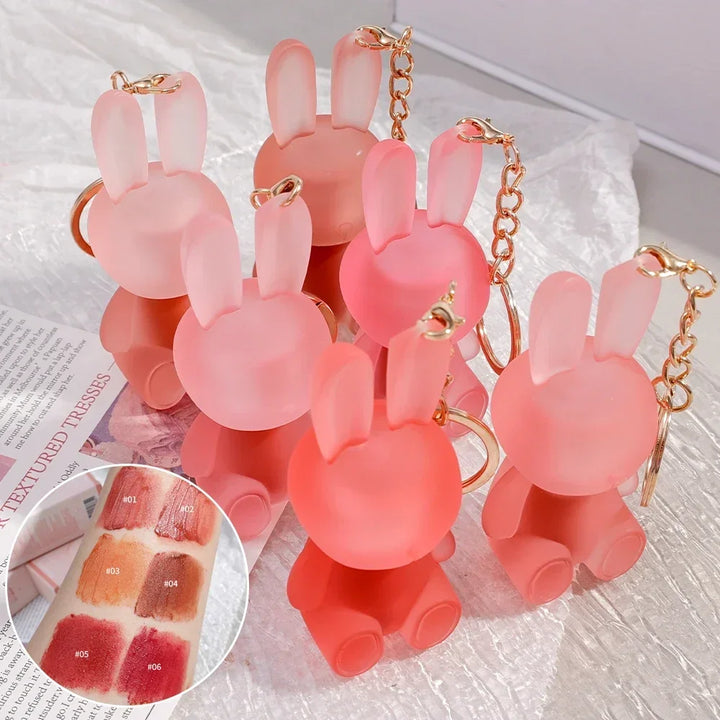 Matte Keychain Lip Gloss Waterproof Non-Stick Cup Long Lasting Moisturizing Cute Rabbit Nude Red Lip Glaze Tint Korean Cosmetics