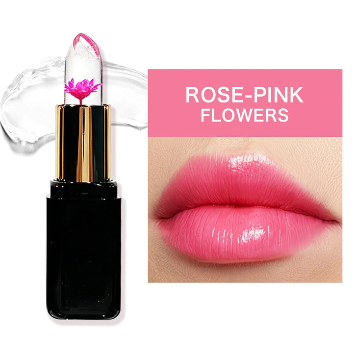 HISYI Crystal Color Changing Petal Lipstick, Jelly Lip Balm, Moisturizing Long Lasting Non-Stick Cup Glossy Lip Makeup for Women