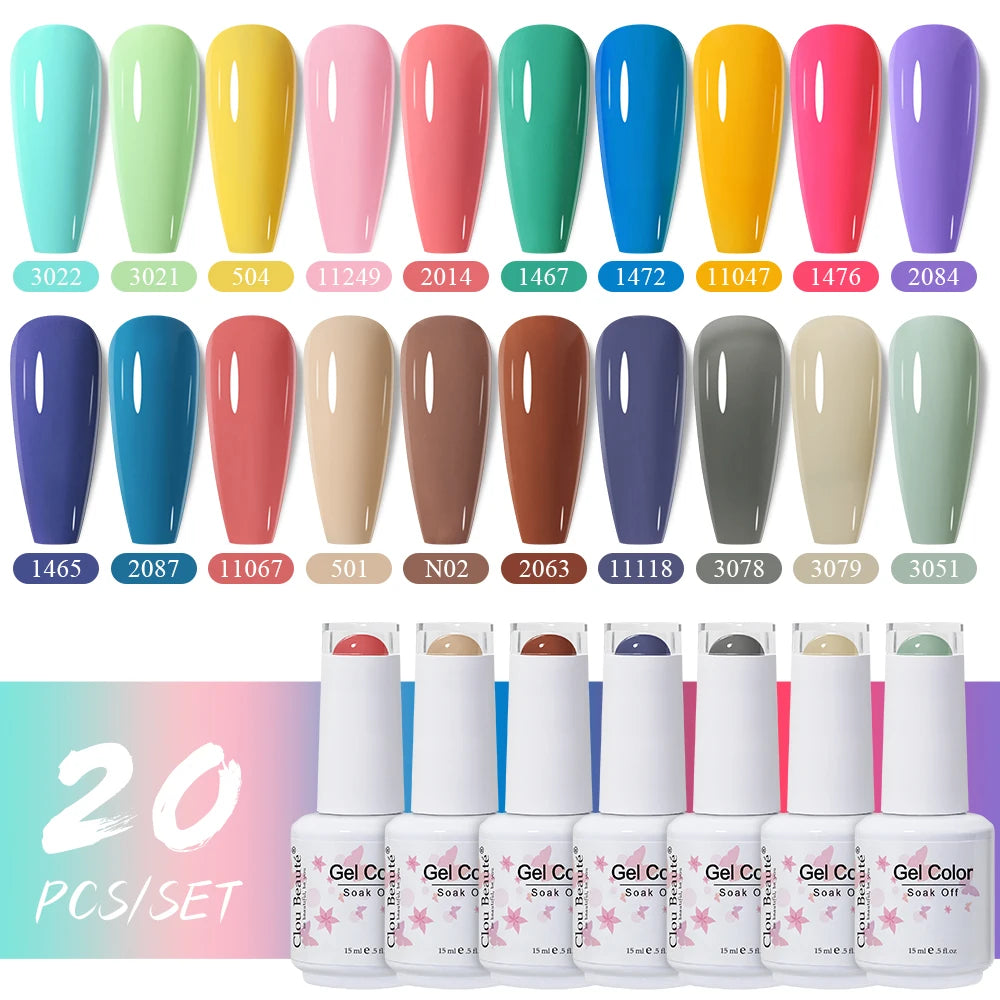 Clou Beaute 10/12/20/24pcs Gel Nail Polish Set Color 15ml White Glass Bottle Nail Art Kit Semi Permanent Gellack Nail Varnish