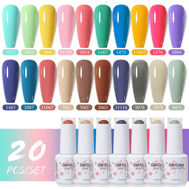 Clou Beaute 10/12/20/24pcs Gel Nail Polish Set Color 15ml White Glass Bottle Nail Art Kit Semi Permanent Gellack Nail Varnish