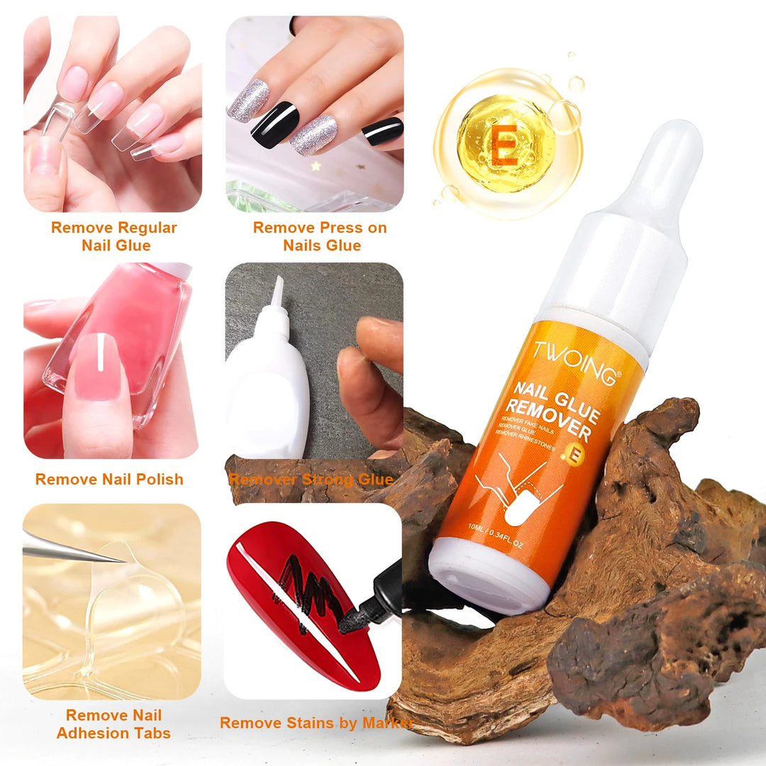 Twoing Nail Glue & Remover Set –Quick-Dry Super Strong Adhesive for Press-On Nails,Rhinestones&Acrylic Nails,No UV Curing Needed