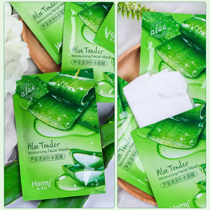 10pcs Natural Aloe Vera Face Masks Skin Care Moisturizing Brightening Korean Mask Face Lifting Visage Facial Mask for Beauty