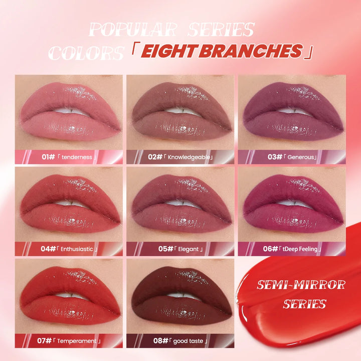 QIBEST 8 Color Watery Lip Gloss Waterproof Long Lasting Mirror Lip Glaze Moisturizing Liquid Lipstick Tint Women Makeup Cosmetic