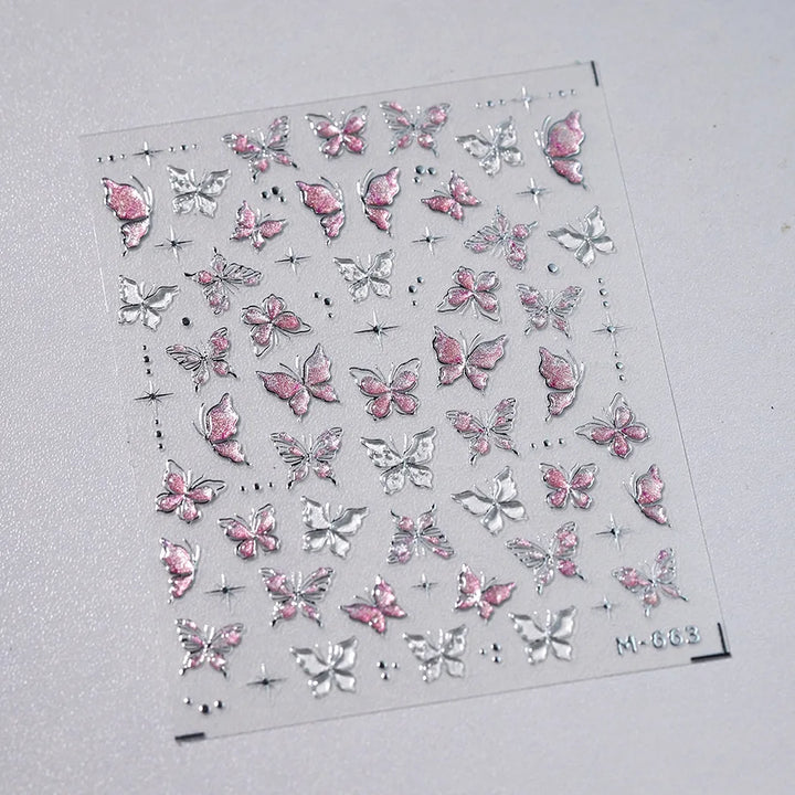 5D Butterfly Nail Stickers Sparkling Jelly Butterfly Nail Art Sticker Decorations Decals DIY Self Adhesive Slider Manicure Parts