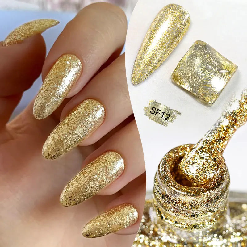 LILYCUTE 7ml Glitter Nail Polish Colorful Bright Sparkling Glitter Pearl Nail Art DIY Decoration No Need of Lamp to Cure