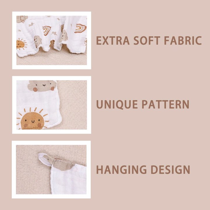 HappyFlute 5PCS Set Super Soft Bamboo Cotton Fabric Towels Hangable Baby Bibs And Cleaning Wipes for Home And Travel Use