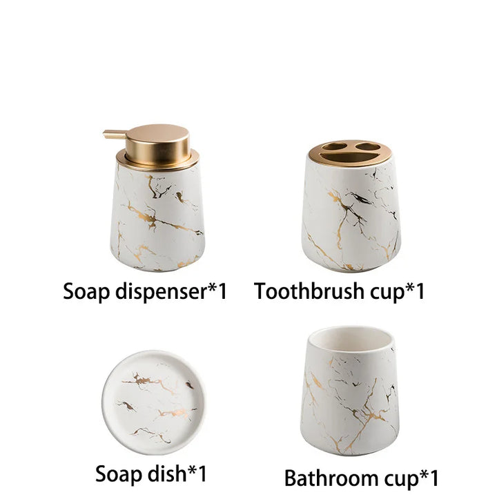 Nordic Marble Pattern Ceramic Soap Dispenser Mouthwash Cup Toothbrush Holder Soap Dish Bath Kit Bathroom Set Accessory Full