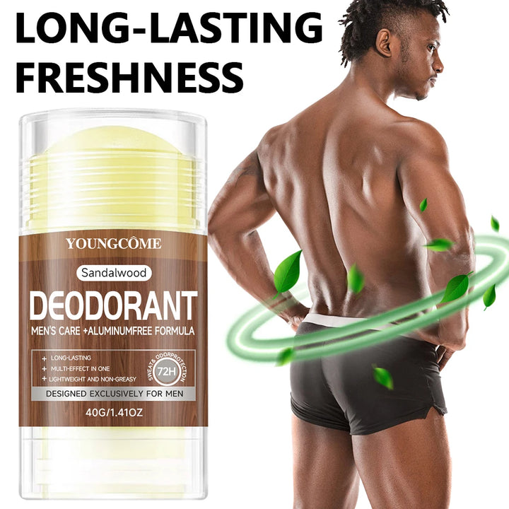 Men Sandalwood Deodorant Stick Anti Sweating Keep Drying Lasting Fragrance Remove Armpit Odor Underarm Refresh Sticks 40g 1/3set