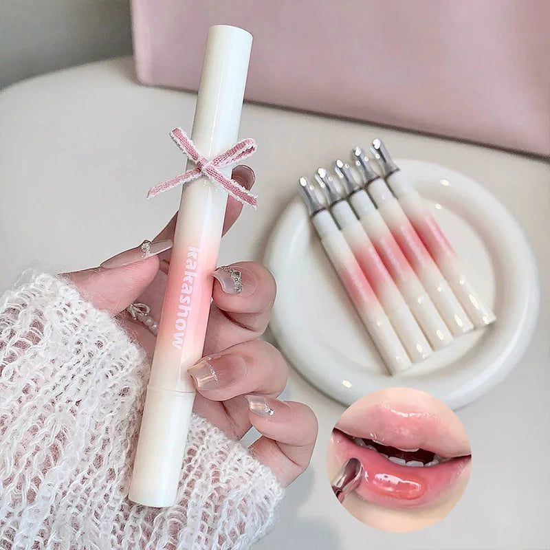 Kakashow Mirror Watery Lip Gloss Iron Brush Head Jelly Lipgloss Moisturizing Lip Tint Lipstick Nature Nude Lips Makeup Cosmetics