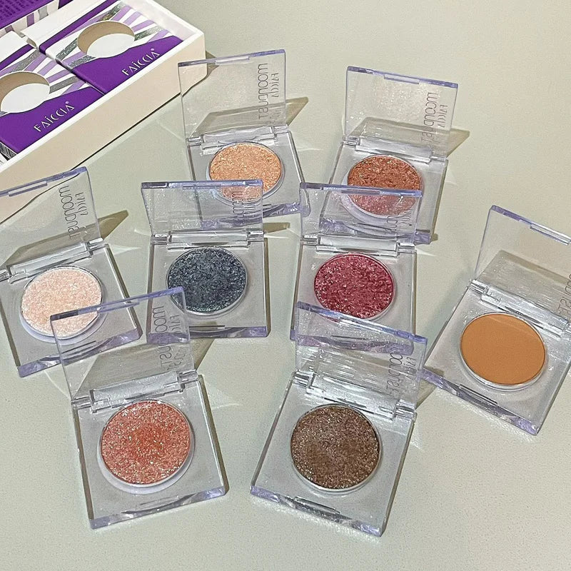 Aiccia Clear Square Single Eyeshadow Fine Glitter High Pigment Shimmer Easy for Beginner Daily Eye & Highlight Makeup