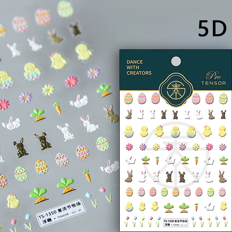 Lovely Cat Bunny Bowknot Poker Crown Lock Key Easter Eggs Love Cute Rabbit Mushroom Chick Flower Dog DIY Nail Art Stickers Decal
