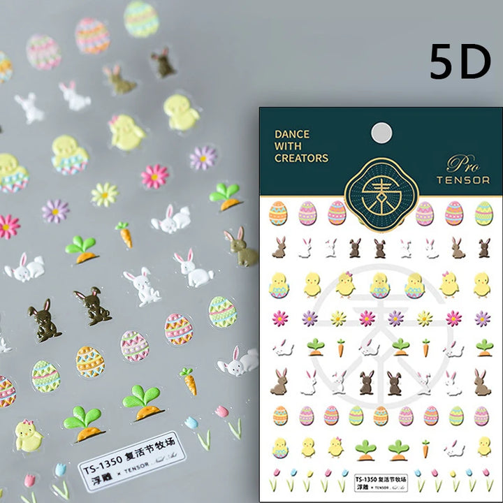 Lovely Cat Bunny Bowknot Poker Crown Lock Key Easter Eggs Love Cute Rabbit Mushroom Chick Flower Dog DIY Nail Art Stickers Decal