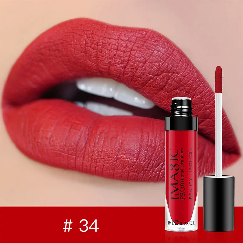 IMAGIC Lip Gloss Makeup Long Lasting Waterproof Lipstick Velvet Non-stick Cup 28 Colors Lip Tint Matte Sexy Red Liquid Lip Stick
