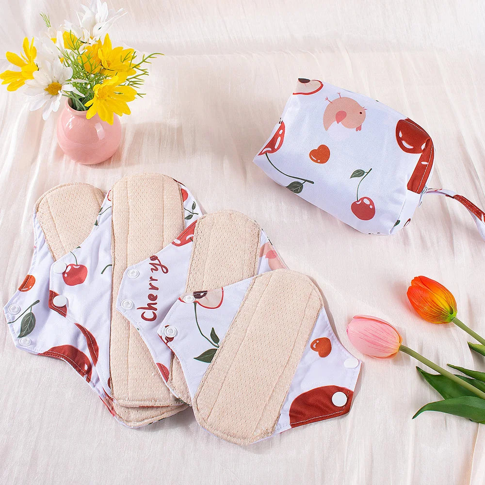 Reusable Sanitary Pads Washable Cotton Panty Liners Soft Cloth Menstrual Pads  4pcs Pads with 1pc Mini Wet Bag