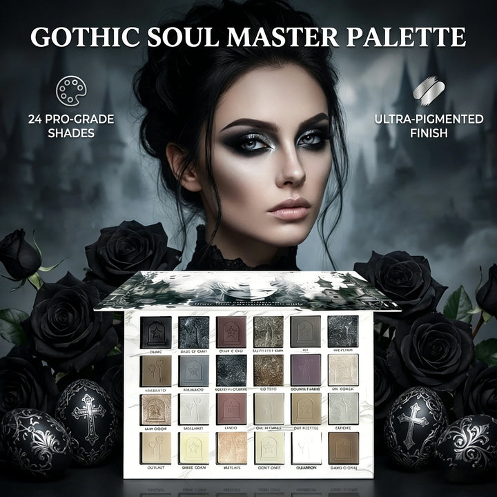 24-Color Dark Elf Eyeshadow Palette Gothic Vampire Style High-Pigment Shimmer/Glitter Eye Makeup Set Perfect Christmas Gift