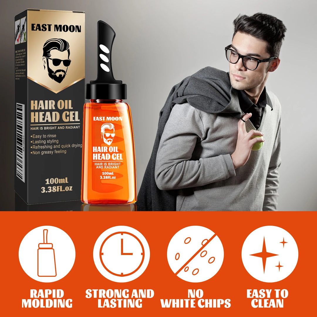 2 in 1 Men's Hair Styling Gel With Wide Tooth Comb Long-lasting Fluffy Hair Styling Oil Styling Cream Strong Hold & Shine