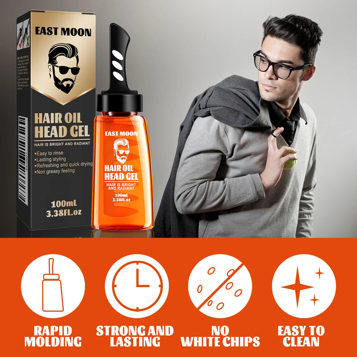 2 in 1 Men's Hair Styling Gel With Wide Tooth Comb Long-lasting Fluffy Hair Styling Oil Styling Cream Strong Hold & Shine