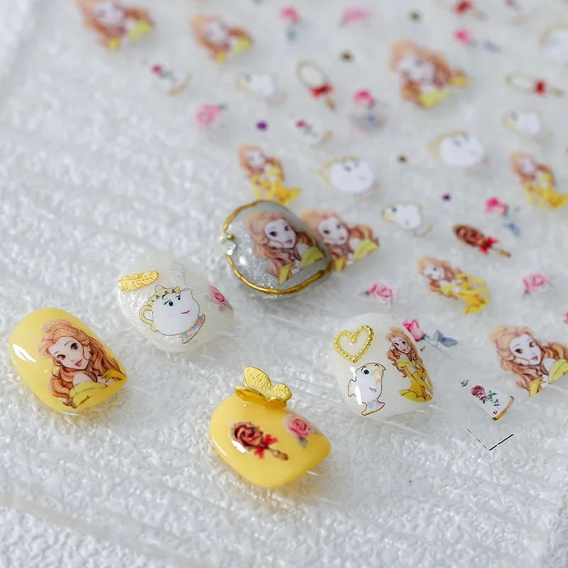Disney Princess Cartoon 5D Nail Stickers Nail Art Decoration Frozen Snow White Nail Art Stickers Nail Supplies