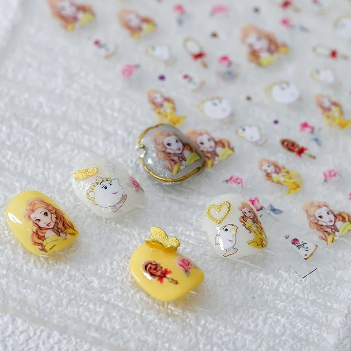 Disney Princess Cartoon 5D Nail Stickers Nail Art Decoration Frozen Snow White Nail Art Stickers Nail Supplies