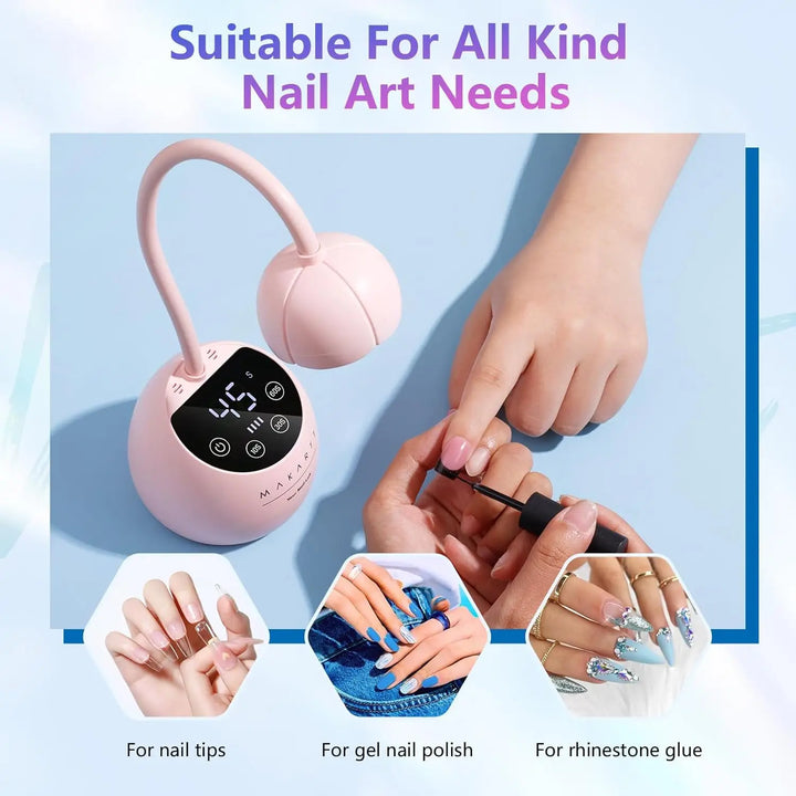 Makartt UV LED Nail Lamp - Gooseneck UV Light for Gel Nails Cherie Cordless USB 39mW/cm² Gel Lamp with 4 Times & Auto Sensor