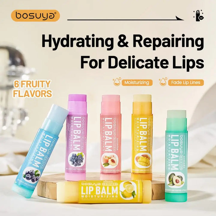 6/24Pcs Fruit Series Lip Balm Set Moisturizing Repair Anti-Cracked Hydrating Vitamin E Lip Balm Cherry jelly Lip Mask Skin Care