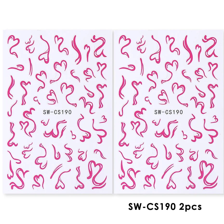 2pcs Sweet Element Nail Art Stickers Simple Flower Heart Cherry Strawberry Kawaii Decals Colorful Bow Butterfly Manicure Sliders