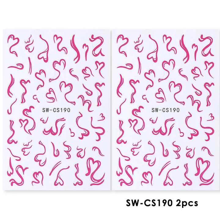 2pcs Sweet Element Nail Art Stickers Simple Flower Heart Cherry Strawberry Kawaii Decals Colorful Bow Butterfly Manicure Sliders