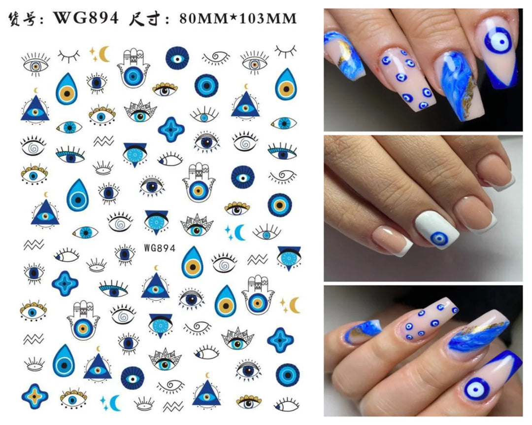 Nail Art Stickers Water Decals Eyes Stripe Nail Art Decorations for Manicure Accessories Press on Nails Foil Stickers and Decals