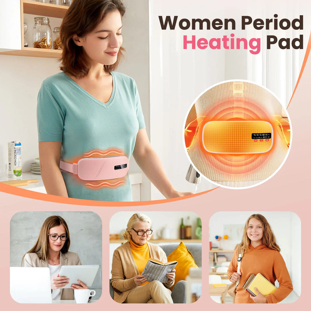 Menstrual Heating Pad Electric Cordless Abdominal Warmer Belt Vibration Massage Portable Period Care For Women Home Office
