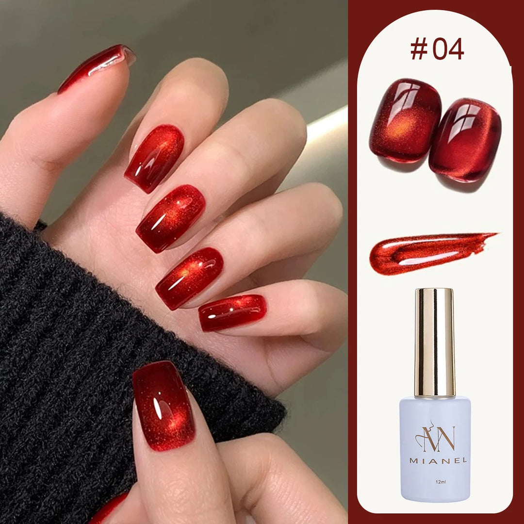 12ML 1-21PCS Autumn Nails Red through half the Sky Cat Eye Nail Glue Halloween New Whitening Glass Bead Cat Eye Nail Polish
