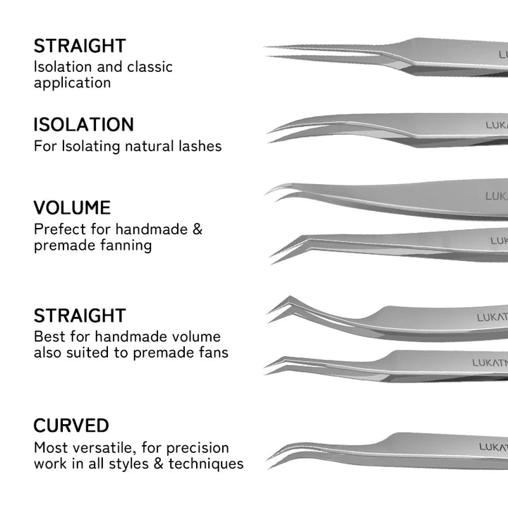 LUKATME Eyelash Tweezer Anti-Slip Fiber Tip Eyelash Extension Tools Stainless Steel Professional Precision Tweezer for Makeup