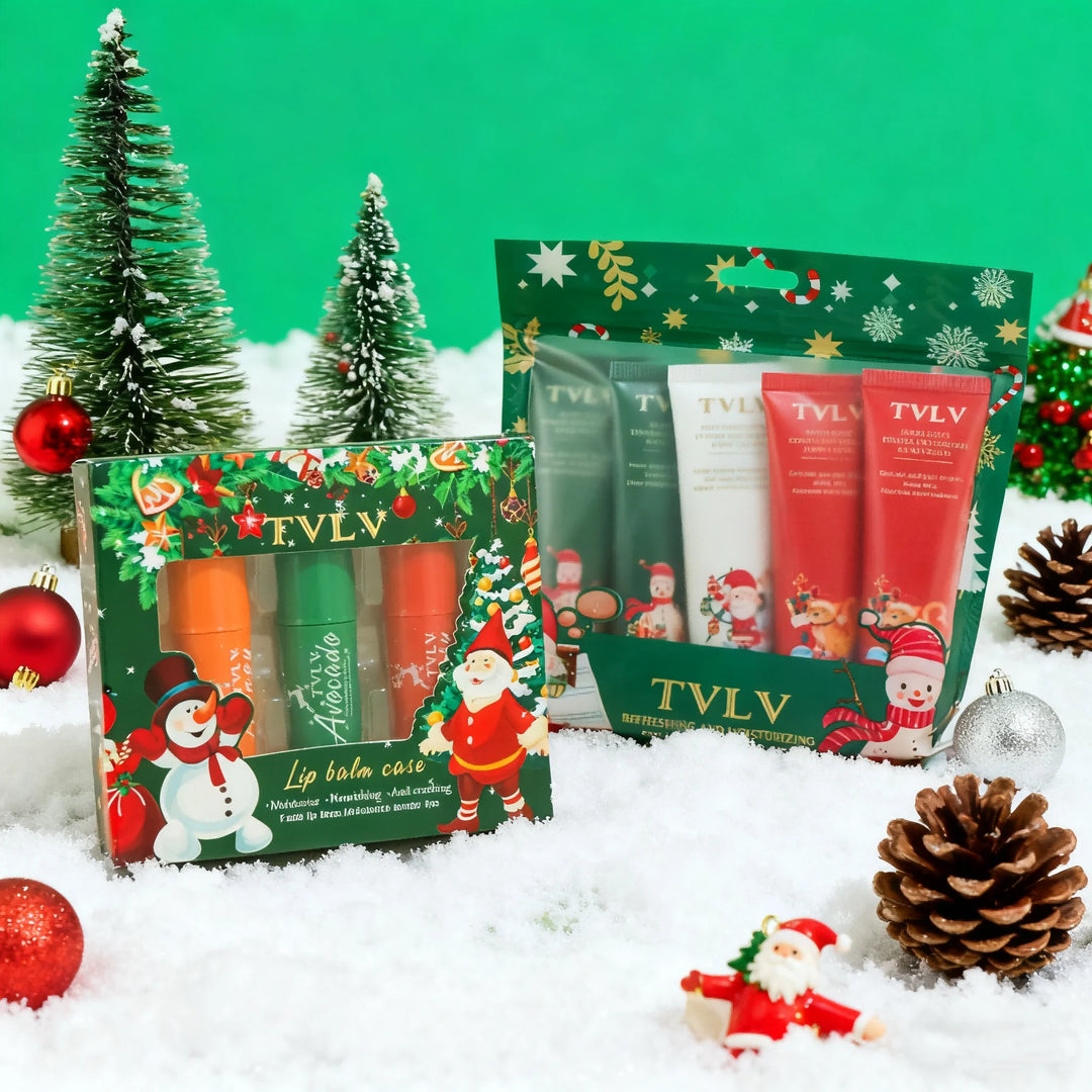 Christmas Moisturizing Skincare Set - Hydrating Hand Cream & Nourishing Lip Balm, Ideal Holiday Gift for Women with Dry Skin