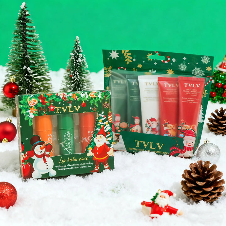 Christmas Moisturizing Skincare Set - Hydrating Hand Cream & Nourishing Lip Balm, Ideal Holiday Gift for Women with Dry Skin